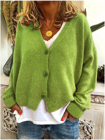 Frieda | Licht oversized dames gebreid vest met V-hals en knoopsluiting