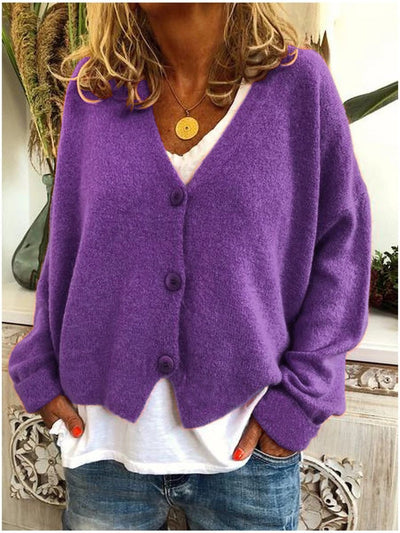 Frieda | Licht oversized dames gebreid vest met V-hals en knoopsluiting