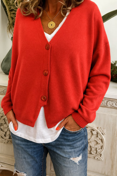 Frieda | Licht oversized dames gebreid vest met V-hals en knoopsluiting