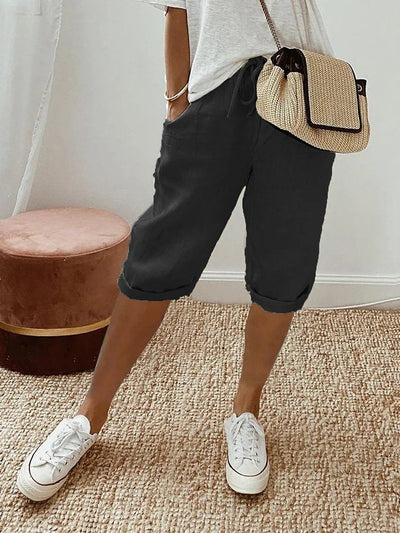 Leonie | Dames linnen bermudashort met koord