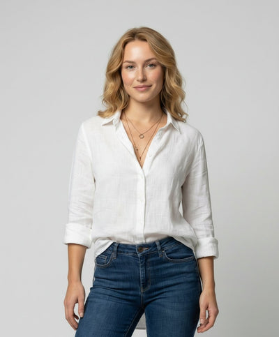 Katharina | Dames linnen blouse met driekwartmouwen en klassieke kraag