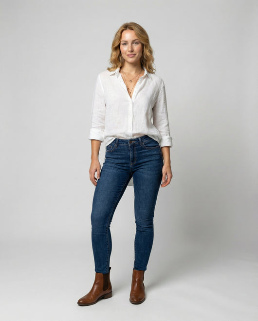Katharina | Dames linnen blouse met driekwartmouwen en klassieke kraag