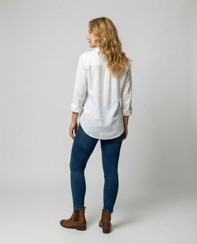 Katharina | Dames linnen blouse met driekwartmouwen en klassieke kraag