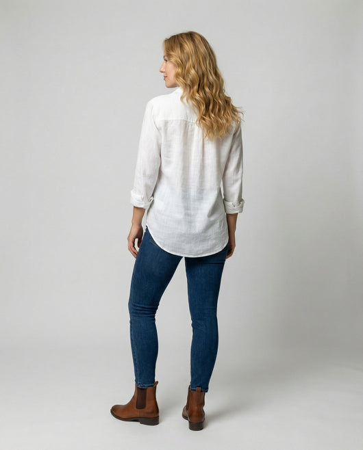 Katharina | Dames linnen blouse met driekwartmouwen en klassieke kraag