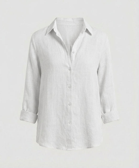Katharina | Dames linnen blouse met driekwartmouwen en klassieke kraag