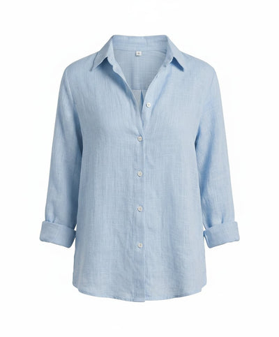 Katharina | Dames linnen blouse met driekwartmouwen en klassieke kraag