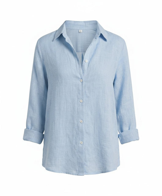 Katharina | Dames linnen blouse met driekwartmouwen en klassieke kraag
