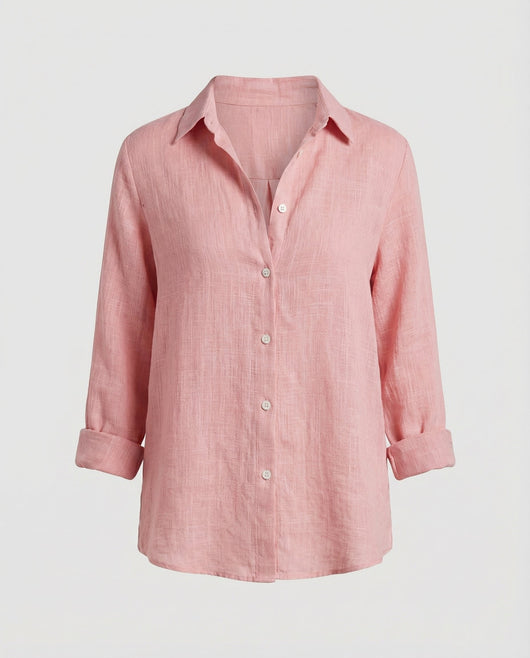 Katharina | Dames linnen blouse met driekwartmouwen en klassieke kraag