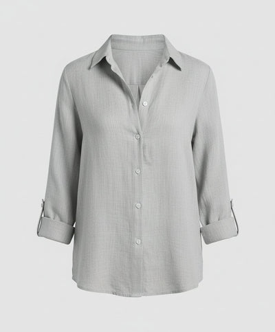 Katharina | Dames linnen blouse met driekwartmouwen en klassieke kraag