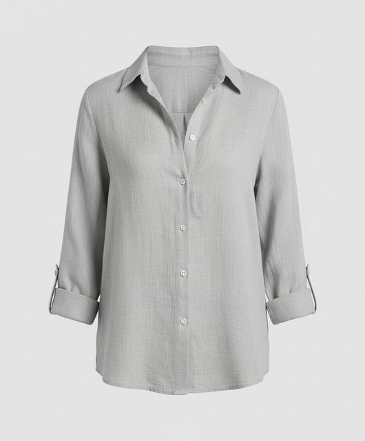 Katharina | Dames linnen blouse met driekwartmouwen en klassieke kraag