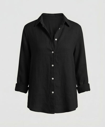Katharina | Dames linnen blouse met driekwartmouwen en klassieke kraag