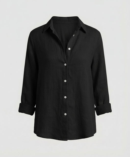 Katharina | Dames linnen blouse met driekwartmouwen en klassieke kraag
