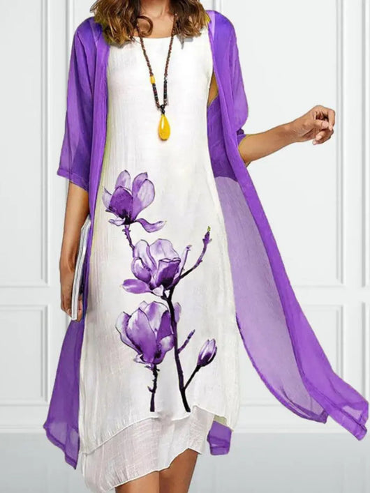 Johanna | Dames set met linnen midi-jurk en chiffon vest
