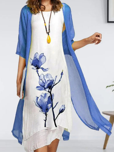 Johanna | Dames set met linnen midi-jurk en chiffon vest