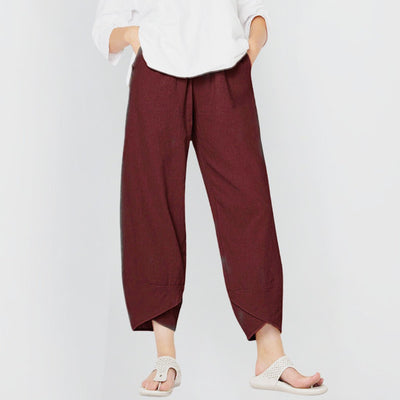 Emilia | Dames broek van linnenmix met wijde pijp en elastische tailleband
