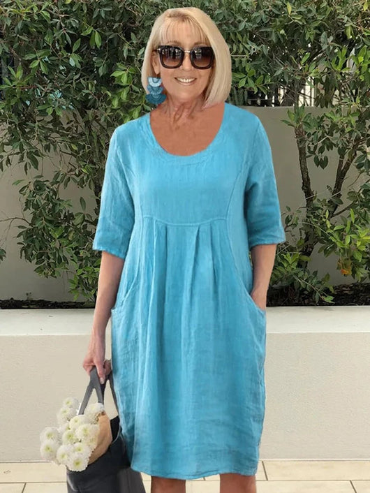 Marie | Linnen dames zomerjurk in tuniekmodel met losse pasvorm en zakken