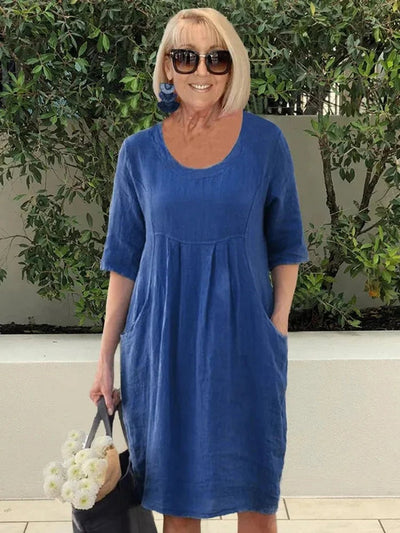 Marie | Linnen dames zomerjurk in tuniekmodel met losse pasvorm en zakken