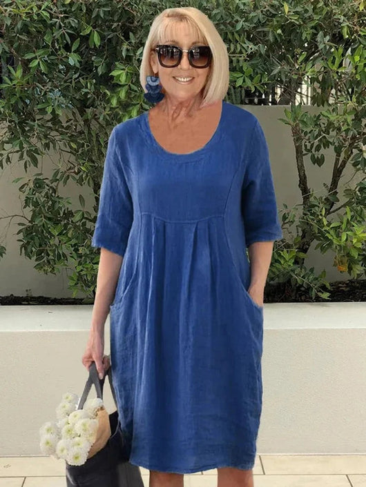 Marie | Linnen dames zomerjurk in tuniekmodel met losse pasvorm en zakken