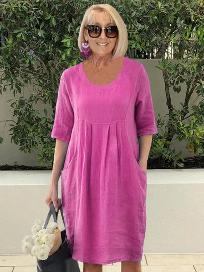 Marie | Linnen dames zomerjurk in tuniekmodel met losse pasvorm en zakken