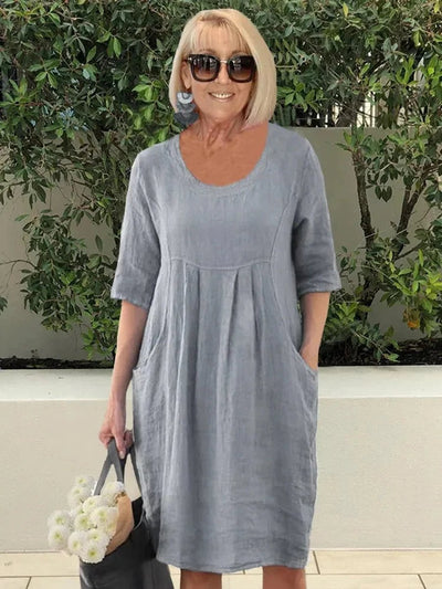 Marie | Linnen dames zomerjurk in tuniekmodel met losse pasvorm en zakken