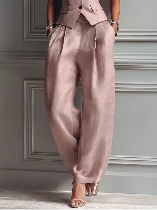 Sophie | Dames linnen set met gilet en wijde broek
