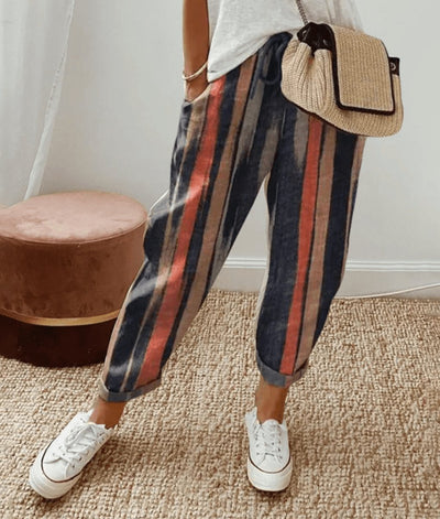 Sophie | Losse dames zomerbroek met bindkoord en abstracte print