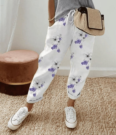 Sophie | Losse dames zomerbroek met bindkoord en abstracte print