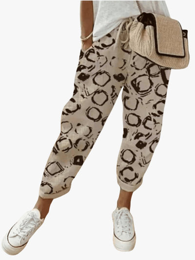 Sophie | Losse dames zomerbroek met bindkoord en abstracte print