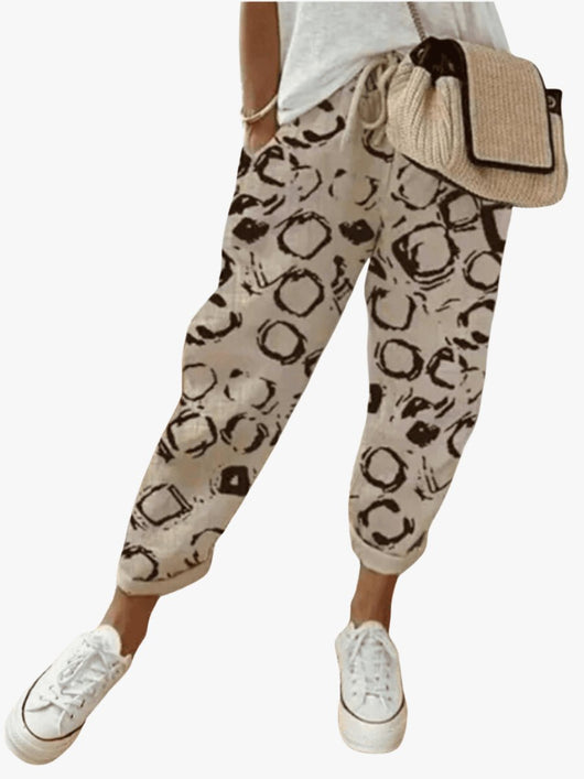 Sophie | Losse dames zomerbroek met bindkoord en abstracte print