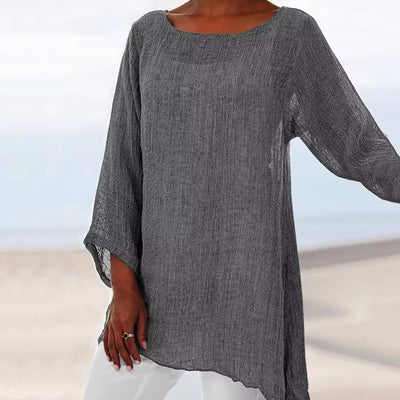 Lena | Losvallende oversized linnen damesblouse met lange mouwen
