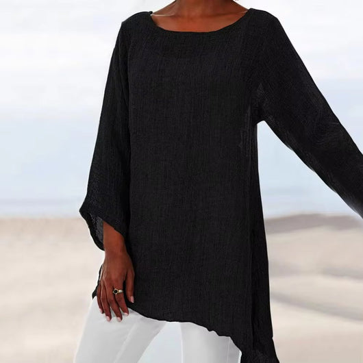 Lena | Losvallende oversized linnen damesblouse met lange mouwen