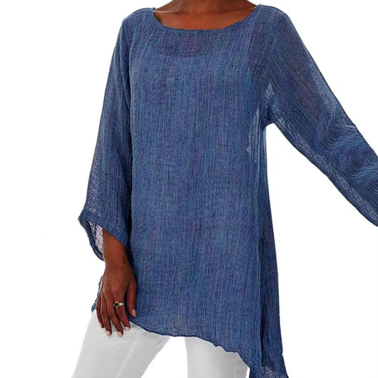 Lena | Losvallende oversized linnen damesblouse met lange mouwen