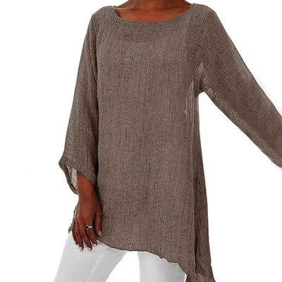 Lena | Losvallende oversized linnen damesblouse met lange mouwen