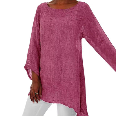 Lena | Losvallende oversized linnen damesblouse met lange mouwen