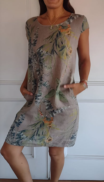 Marie | Losvallende dames zomerjurk met tropisch bladdessin