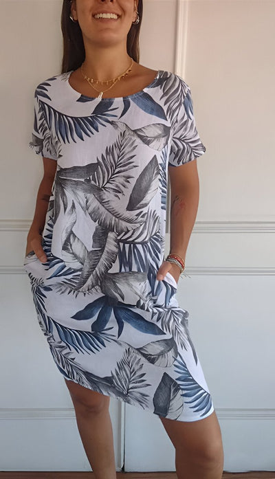 Marie | Losvallende dames zomerjurk met tropisch bladdessin
