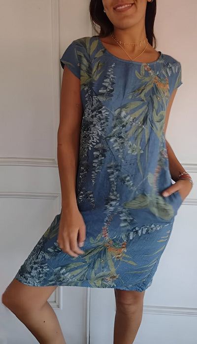 Marie | Losvallende dames zomerjurk met tropisch bladdessin