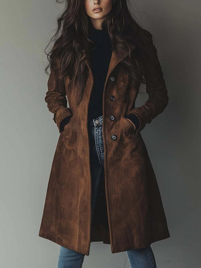 Luisa | Lange getailleerde dames trenchcoat met dubbele knoopsluiting