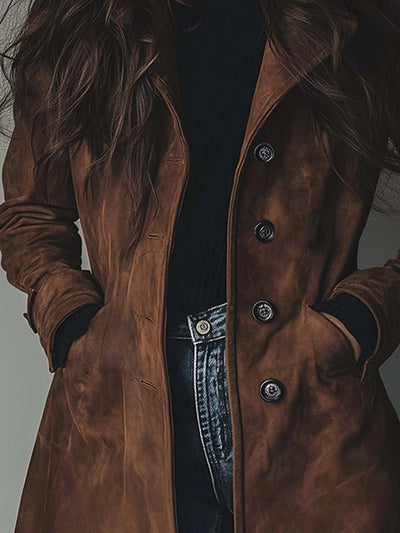 Luisa | Lange getailleerde dames trenchcoat met dubbele knoopsluiting