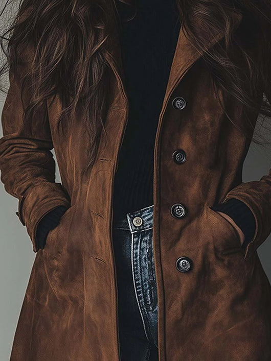 Luisa | Lange getailleerde dames trenchcoat met dubbele knoopsluiting