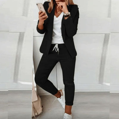 Hannah | Casual dames set met blazer en joggingbroek met koord