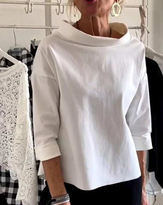 Mia | Casual dames top met watervalhals en driekwartmouwen