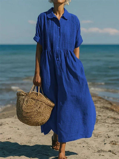 Lena | Luchtige dames blousejurk midi met korte mouwen