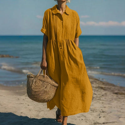 Lena | Luchtige dames blousejurk midi met korte mouwen