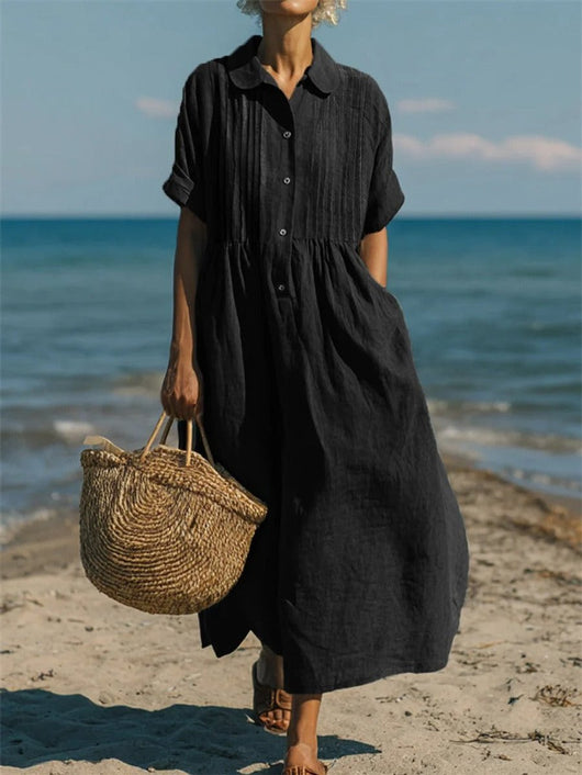 Lena | Luchtige dames blousejurk midi met korte mouwen