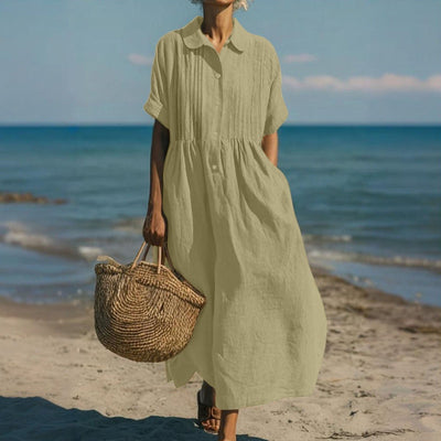 Lena | Luchtige dames blousejurk midi met korte mouwen