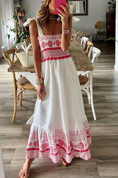 Lena | Dames maxi zomerjurk met rijgdetail en vierkante hals