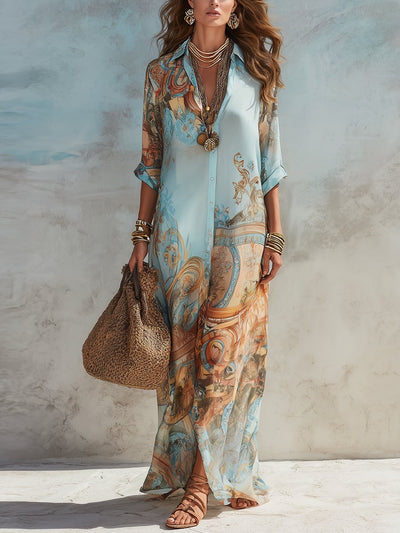 Elisabeth | Dames maxi blousejurk met paisleyprint en driekwartmouwen