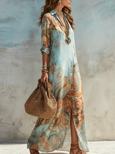 Elisabeth | Dames maxi blousejurk met paisleyprint en driekwartmouwen