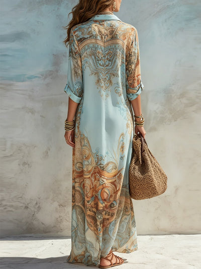 Elisabeth | Dames maxi blousejurk met paisleyprint en driekwartmouwen
